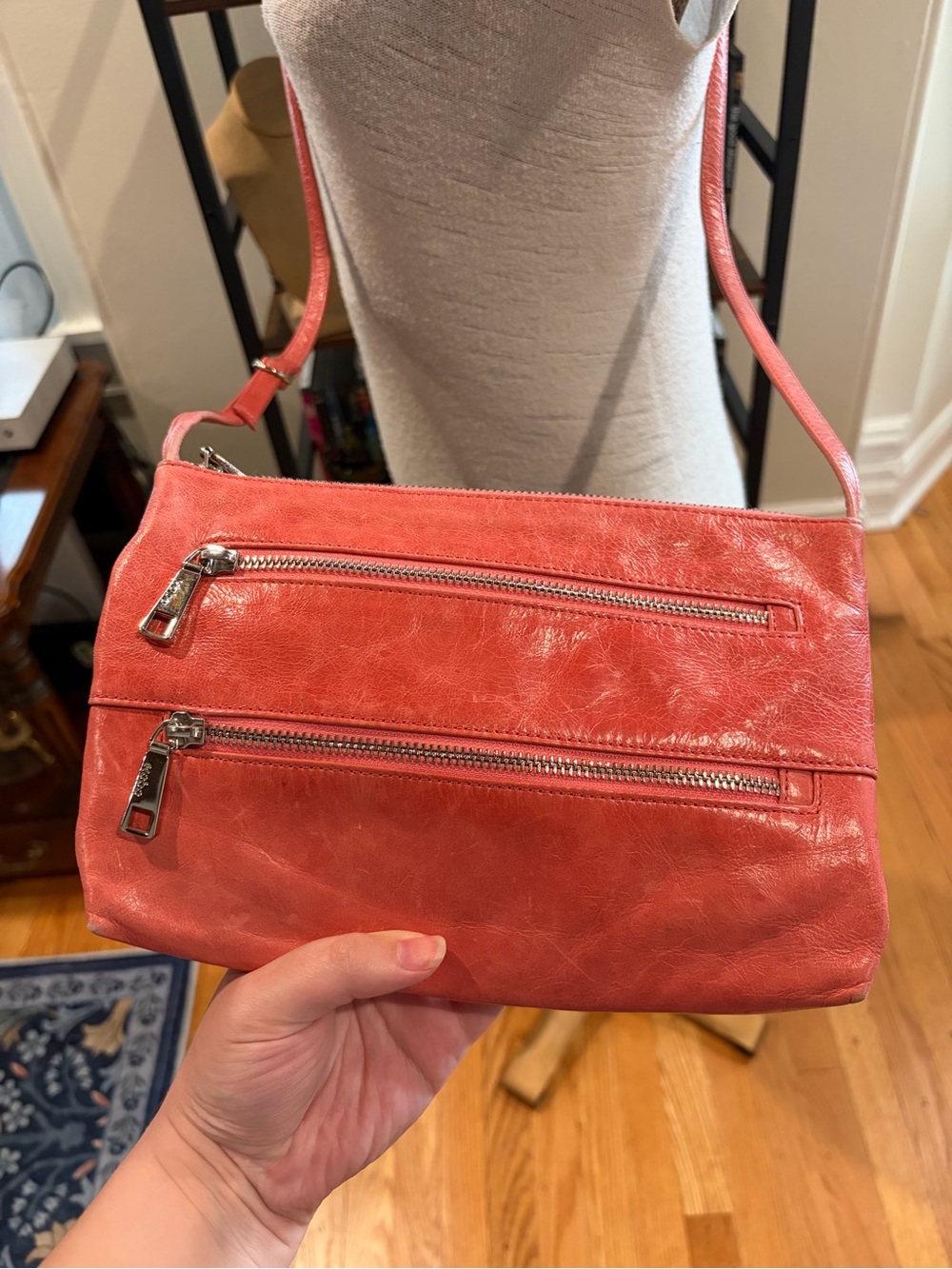 Pink HOBO Double Zipper Crossbody Bag